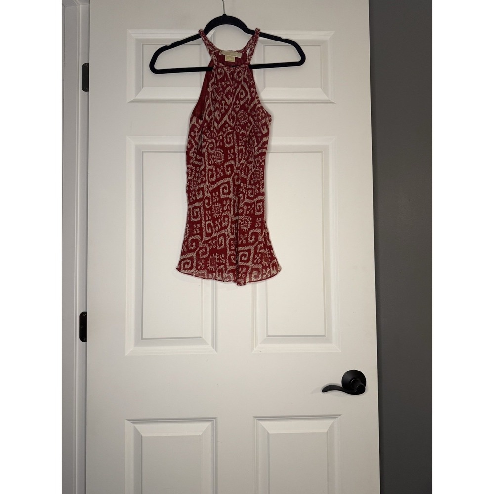 Michael Kors Silk Batik Print Halter Tank Top 6 Braided Neckline